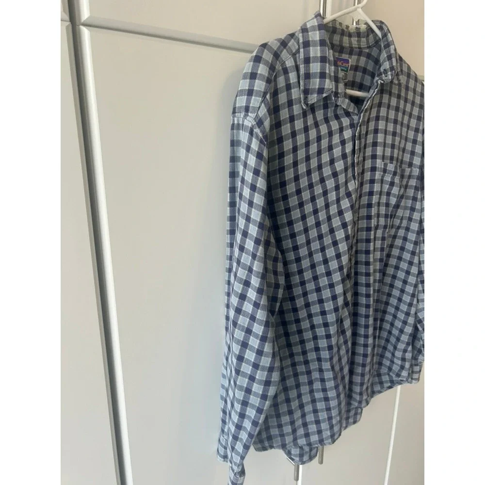 NorthCrest Mens Blue Grey Plaid Long Sleeve Cotton‎ Button Down Shirt LT 42-44